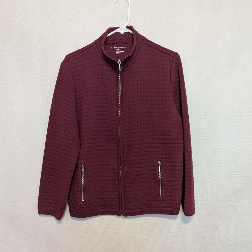 Karen Scott Sport Burgundy Zippered Jacket - Picture 2 of 8